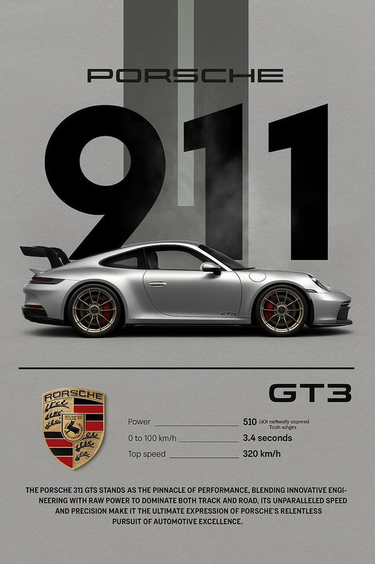 3D Acrylic Porsche 911 GT3 Wall Poster